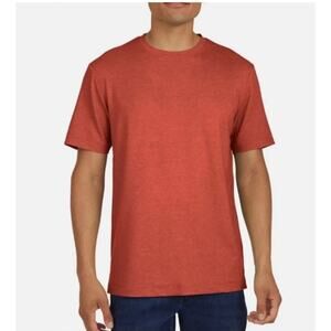 Lands' End Men Dark Pink Red Cotton Seaworn Crew Slim Fit Short Sleeve T Shirt L